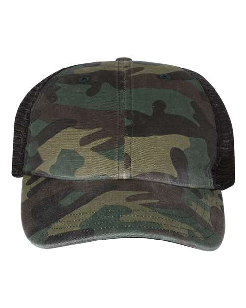 Garment Washed Printed Trucker Cap 111P