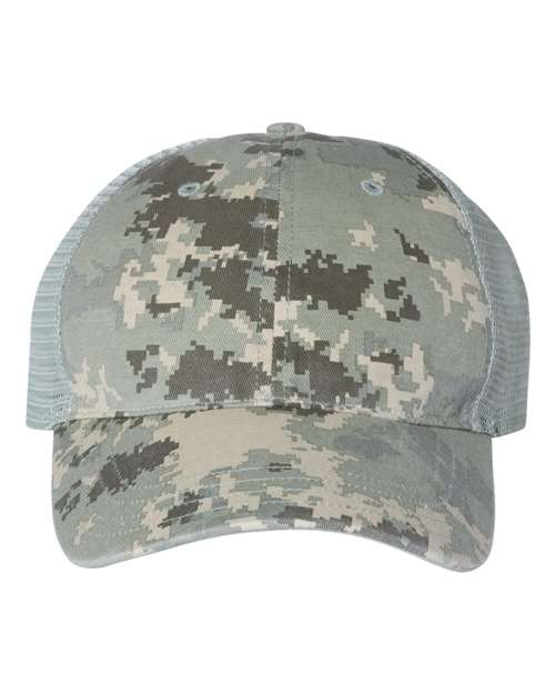 Garment Washed Printed Trucker Cap 111P