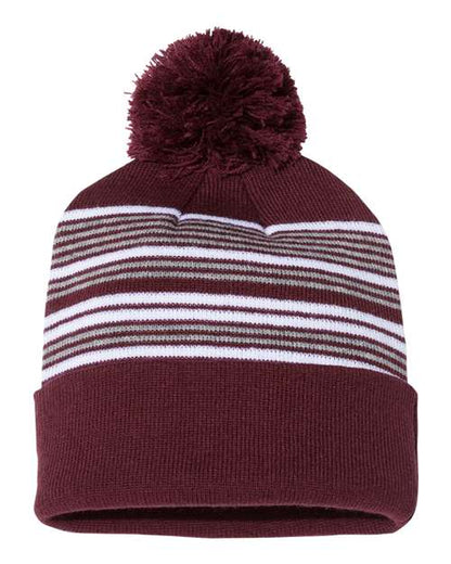 12" Striped Pom-Pom Cuffed Beanie SP60