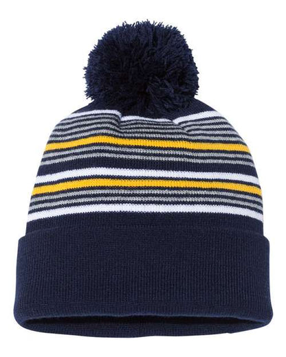 12" Striped Pom-Pom Cuffed Beanie SP60
