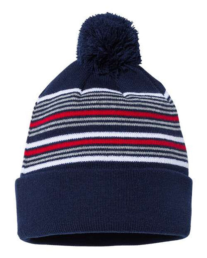 12" Striped Pom-Pom Cuffed Beanie SP60