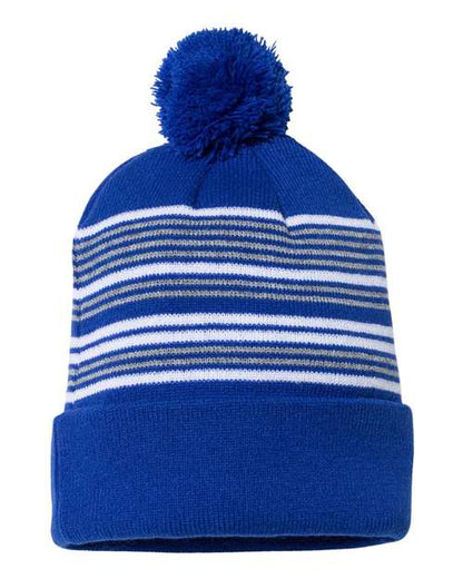 12" Striped Pom-Pom Cuffed Beanie SP60